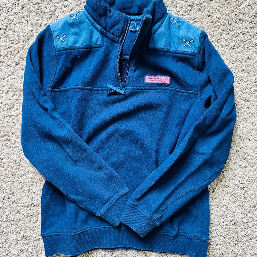Kids Vineyard Vines Navy Quarter-Zip with Lacrosse Sticks